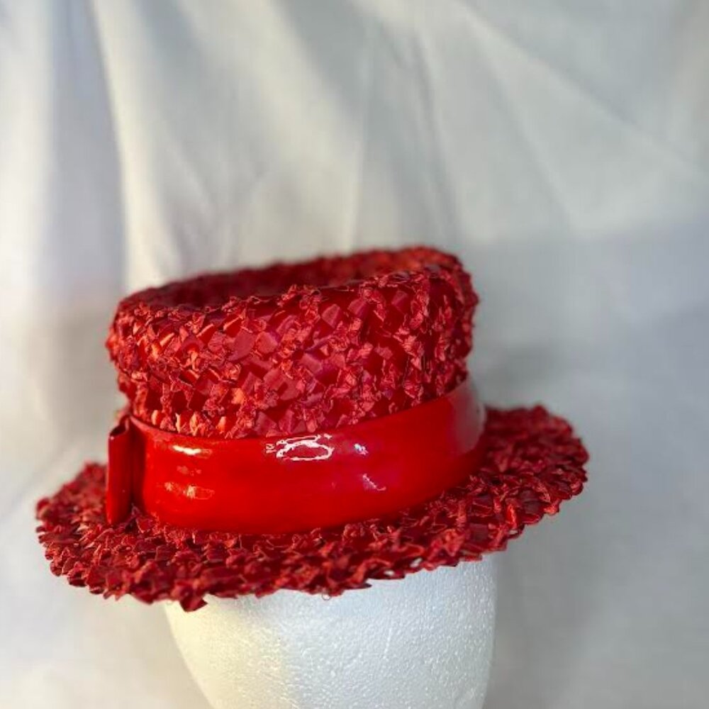 Vintage Woman's Red Straw Brimmed Hat by Emm & Boutique